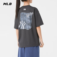 美職棒（MLB）官方旗艦 女士短袖T恤夏季新款潮流時(shí)尚背標仿牛仔老花七夕節禮物 紐約洋基隊/炭灰色/拍小一碼 XL 180/100A