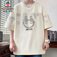 AEMAPE圓領(lǐng)t恤男夏季新款美式潮牌印花短袖男學(xué)生寬松休閑百搭中袖上衣 DT8863卡其 M 約90-110斤可穿