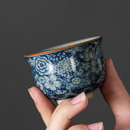 琦軒源老陶泥青花瓷茶杯復(fù)古品茗杯男女個人專用主人杯喝茶陶瓷功夫茶杯