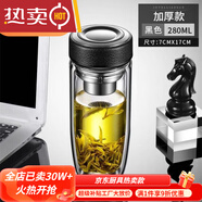 VIERUODIS德國(guó)進(jìn)口品質(zhì)鋼化玻璃杯防摔打碎的大號(hào)套不裝溫防爆男女隨手 雙層加厚--鵝蛋杯皮紋黑280ml
