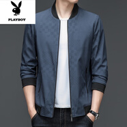 花花公子（PLAYBOY）中年爸爸春秋裝夾克外套男士薄款40-50歲休閑春秋季 中年夾克衫 藍灰色 NJ A2249款  M 170-