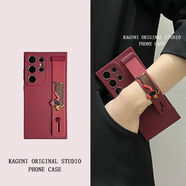 簡(jiǎn)約高級感酒紅色小狗手腕帶適用三星s24ultra手機殼新款GalaxyS2 態(tài)硅膠手腕帶-酒紅色+紅圍巾棕小狗刺繡] 三星Galaxy S24