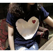 川久保玲（COMME DES GARCONS PLAY）日本潮牌CDG 大愛心t恤女 Play經(jīng)典大白心眼睛情侶短袖男春夏休閑 深藍色白心 XL