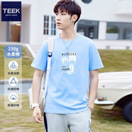 TEEK重磅水柔棉短袖t恤男生百搭衣服 學(xué)生時(shí)尚印花體恤衫2025夏季上衣 HA2250天藍(lán)色 M