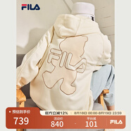 FILA斐樂(lè )官方女裝外套秋季上衣多彩潮流加絨保暖開(kāi)衫連帽小熊外套 奶鹽白-F51W138599FIV(加絨) 165/84A/M