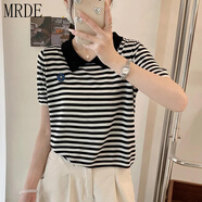 MR.DE桐鄉市濮院香香姐服飾香嘉怡新品100萊賽爾翻領(lǐng)套頭細條紋針織衫 黑色 M 90120斤左右