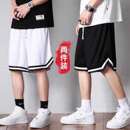 肯奈迪短褲男夏季 冰絲短褲美式運(yùn)動(dòng)健身籃球褲子寬松男士五分褲衩 【黑色+白色】?jī)杉锥萄?2XL