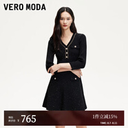 VEROMODA連衣裙25春季新款鏈條亮片七分袖針織連衣裙325146007 黑色 M