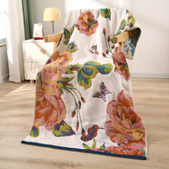 新款全棉五層紗布浴巾吸水速干沙灘巾成人家用洗澡巾親膚舒適 牡丹富貴 350g 80cm*160cm 紗布浴巾