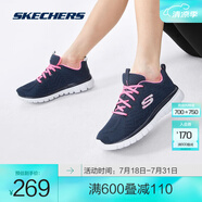 斯凱奇（Skechers）鞋運(yùn)動鞋女款透氣跑步鞋媽媽鞋健步鞋輕便慢跑鞋子夏季 12615-NVPK  海軍藍(lán)色/粉紅色 37