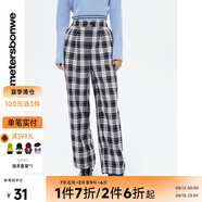 美特斯邦威格紋闊腿褲女春秋季新款復(fù)古潮流時(shí)尚寬松休閑長(zhǎng)褲女 黑色 L 165 68A