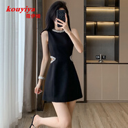 蔻伊婭（Kouyiya）品牌女裝新品名媛小香風(fēng)連衣裙女氣質(zhì)高級感輕奢無袖裙子漏腰性感 黑色 均碼 配飾不包括在連衣裙里