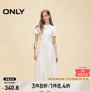 ONLY2025春季新款優(yōu)雅氣質(zhì)純色拼接短袖長(zhǎng)裙連衣裙女|125107024 A43 奶油白色 XL