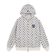 MLBNY25年潮牌新款復古滿(mǎn)印字母黑色衛衣男女開(kāi)衫拉鏈連帽老花外套 MLB奶油色 L