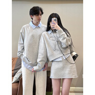 UN情侶裝衛(wèi)衣秋季一男一女一整套設計感假兩件套裝外套一衣一裙 倆件套女（衛(wèi)衣+襯衫） S