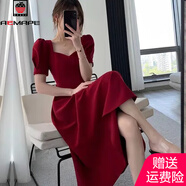 AEMAPE法式黑色連衣裙女后背蝴蝶結顯瘦赫本風(fēng)裙子2025夏季新款女裝 紅色 M 70-90