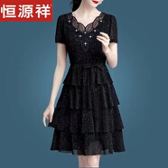恒源祥夏季新款胖m妹蛋糕裙時(shí)尚百搭顯瘦氣質(zhì)網(wǎng)紗裙遮肚減齡黑色連衣裙 289黑色連衣裙 L 80-100斤