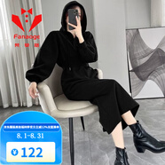 梵奧格（FANAOGE） 高端運(yùn)動品牌新款女裝秋季色簡約設(shè)計感收腰顯瘦氣質(zhì)連帽中長款衛(wèi)衣裙女 黑色 加絨款 XL 110-125斤