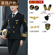 蕉京海員制服套裝西裝女游艇船長制服美船員晚宴常服演出服表演服禮服 外套+6配飾-肩章 外套+6配飾-肩 S