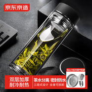 京東京造 茶杯 雙層玻璃水杯男士泡茶水分離隔熱杯子500ml