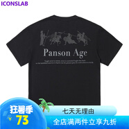 ICONS Lab300G重磅美式斯巴達(dá)時(shí)代印花潮牌圓領(lǐng)情侶短袖T恤男女t恤 灰騎士Panson-黑色【普通260g】 2XL  【建議150-170斤】