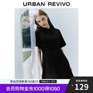 UR夏季新款女裝通勤風(fēng)壓褶修身短袖棉質(zhì)連衣裙UWU740075 正黑 XS