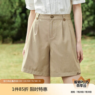 茵曼（INMAN）百搭休閑褲女春夏季舒適高腰遮胯顯瘦A字短褲子 卡其色 S 