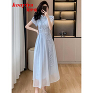 蔻伊婭（Kouyiya）品牌女裝新品新中式連衣裙女裝2025夏季新款氣質(zhì)改良旗袍盤(pán)扣裙子 藍色 S