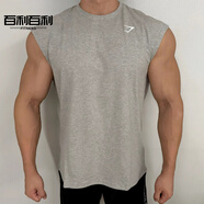 李紳gymsharkGYMSHARK夏季美式運動無袖T恤透氣吸汗彈力袖健身訓練寬 灰色 M