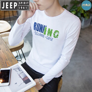 JEEP SPIRIT吉普高端男士純棉長袖t恤上衣服男裝打底衫秋季內(nèi)搭加絨秋衣體恤 長.袖RUN白色 M