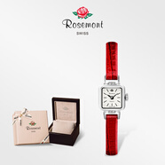 Rosemont瑞士原裝進口復(fù)古小方糖小巧精致輕奢石英玫瑰手表女情人節(jié)送女友 【銀色】紅色皮帶