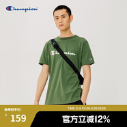 Champion夏季經(jīng)典款印花草寫LOGO圓領(lǐng)休閑運(yùn)動T恤無性別冠軍短袖男女情侶 深綠色(偏?。?M