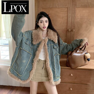 LPOX棉服女美式加厚加絨棉衣牛仔外套女冬季復古2025設計高級感寬松 圖片色 M [收藏優(yōu)先發(fā)貨]