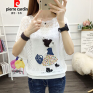 皮爾卡丹針織衫薄款女寬松秋裝2025年新款女裝潮夏短袖大尺碼鏤空蝙蝠衫上 白色美女+黑色吊帶 L 建議110-120斤