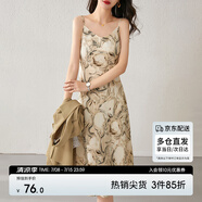 尚都比拉春秋法式印花吊帶連衣裙氣質(zhì)女神范性感顯瘦裙子 杏底花色 S 