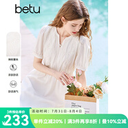 百圖betu女裝2025夏季新款連衣裙圓領(lǐng)開(kāi)衩設(shè)計(jì)蕾絲拼接裙子女2503D08 白色 S
