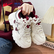 回力（Warrior）女鞋春秋季運動(dòng)鞋增高厚底學(xué)生爆款老爹鞋女WXY-M255L 米/銀/紅35