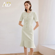 AD小香風(fēng)日常通勤連衣裙女2025新款夏季短袖鑲邊荷葉邊連身裙子 連衣裙 S