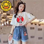 G.DUCKKIDS女童牛仔短褲兒童韓版高腰寬松熱褲2025新款夏季薄款大童女孩褲子 翻邊哪吒A 150 cm 建議身高140-150cm9-10