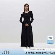 范思藍(lán)恩23FS14615 黑色針織連衣裙女秋冬新款拼接裙子 鳶尾黑 XS