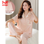 貓人（MiiOW）三件套睡衣女夏季純棉短袖開衫洋氣可愛學(xué)生宿舍家居服可外穿套裝 A38288純棉三件套裝 L 女: