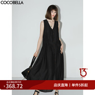 COCOBELLA氣質(zhì)通勤V領(lǐng)無(wú)袖連衣裙夏玉石扣抽繩背心裙FR7008-2 子夜黑 M