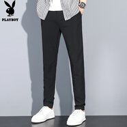 花花公子（PLAYBOY）褲子男夏季2025新款直筒抗皺休閑褲男潮流寬松百搭商務(wù)黑色長(cháng)褲男 X-2060HH8015(黑色) 33