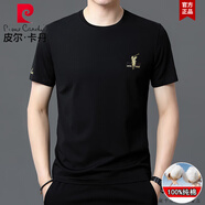 皮爾卡丹專柜純棉短袖t恤男夏季2025年保羅男士圓領(lǐng)半袖體恤中年高端T恤衫 D19370-黑色 3XL 185