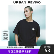UR2025夏季新款男裝時尚休閑萌寵刺繡圓領(lǐng)短袖T恤UMY450025 正黑 S