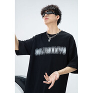 麥潮尚聰明陳320克重磅國(guó)潮母印花寬松短袖T恤夏季新款休閑百搭上衣 CM888-320克暗夜黑 S 建議160-165cm