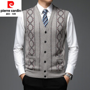 皮爾卡丹（PIERRE CARDIN）高端秋冬藏青色單排扣日常不連帽毛衣合體型無領(lǐng)格子毛背心男馬甲 淺駝 S 165