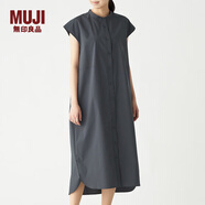 無印良品 MUJI 女式 棉混彈力 法國袖連衣裙 BCL14A0S 炭灰色 L