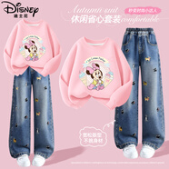 迪士尼童裝兒童衛(wèi)衣套裝2025秋季新款洋氣韓版女童闊腿牛仔褲卡通秋裝