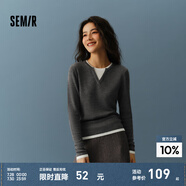 森馬（Semir）毛衣女短款假兩件含羊毛針織衫2024冬季新款修身保暖軟糯v領(lǐng)內(nèi)搭 白灰色調(diào)00412 S /155/80A